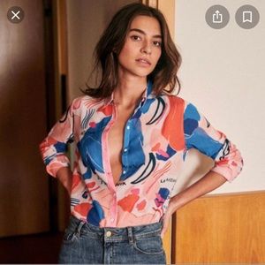 Sézane Pierro shirt Blue Woman Print - Silk/Cotton